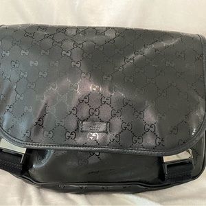 Authentic GUCCI Imprime Black PVC Leather Shoulder Bag